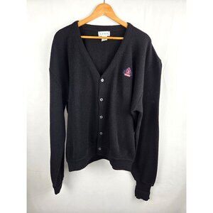 VTG 80's Mens Izod Black Cardigan Sweater XL Embroidered Crest Logo Grandpa core
